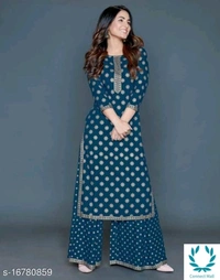 Women Rayon A-line Printed Long Kurti With Palazzos - XXXL